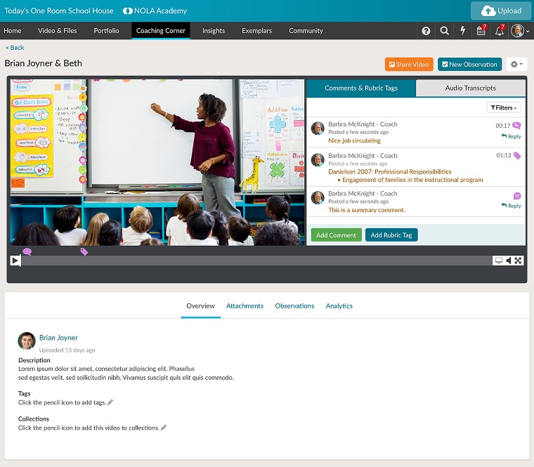 Screenshot of Coaching Corner Screen from Torsh Platform