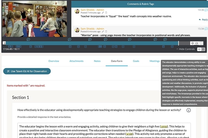 Screenshot of Platform Screen with Talend-Ed AI for Observation